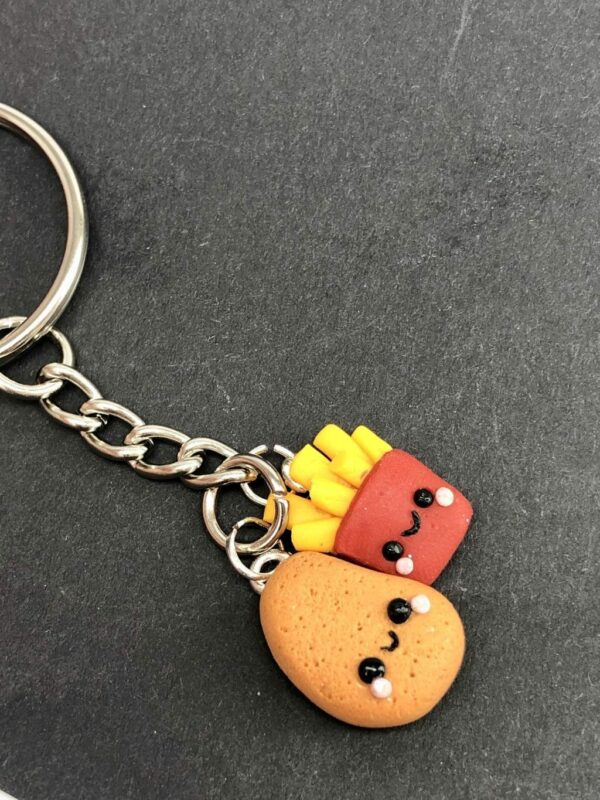 Kawaii chicken nugget and fries charm keyring - main product image