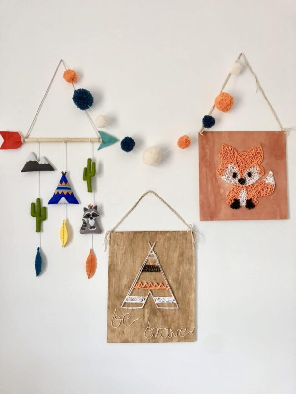 Tribal adventure nursery mobile, teepee wall hanging, children’s decor - main product image