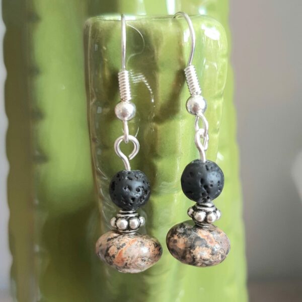 Beautiful brown labradorite and lava stone earrings - main product image