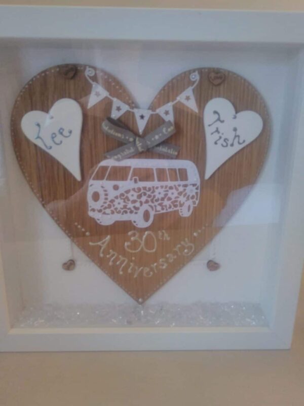 Personalised frame with campervan on an oak heart - main product image