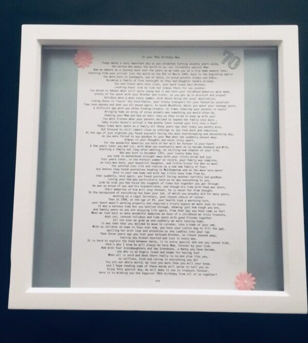 Totally Bespoke and Personalised Birthday Poem Frame! - main product image