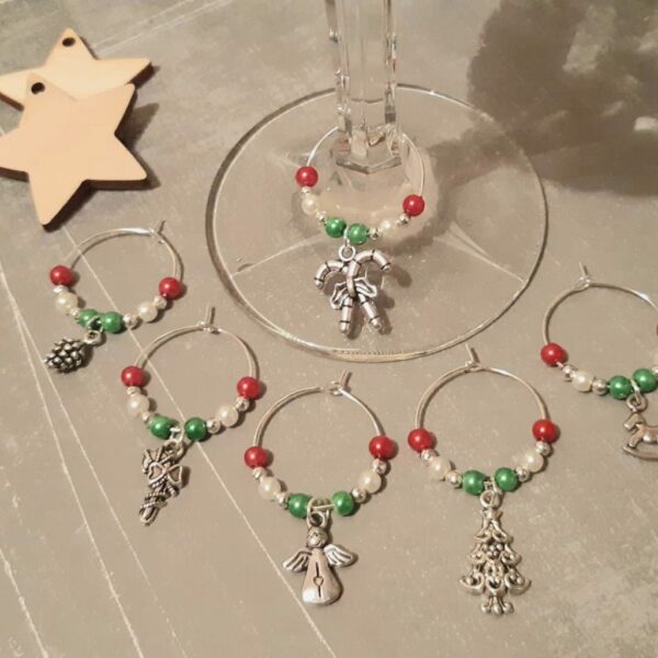 Set of 6 christmas wine charms - main product image