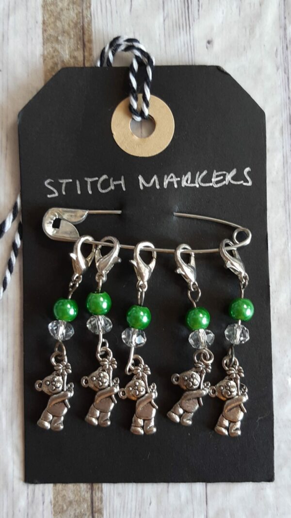 Set 5 stitch markers- bear themed - main product image