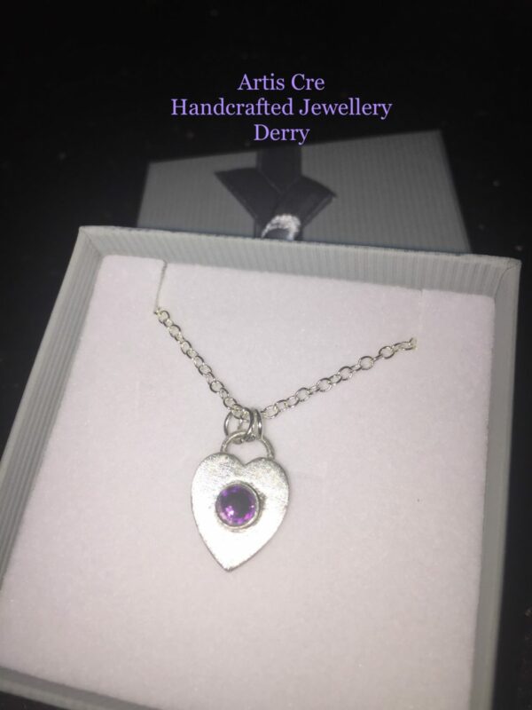 Handcrafted sterling silver solid heart Amethyst Swarovski Crystal Birthstone pendant 18” - product image 3