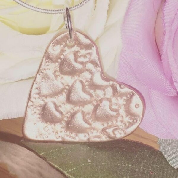 Embossed Hearts Handcrafted Heart Pendant Solid Copper Sterling silver chain 💕💞 - product image 3