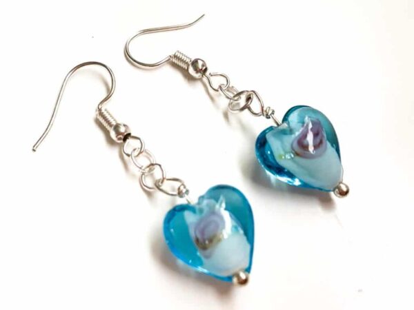 Blue Glass Floral Heart Earrings - product image 2