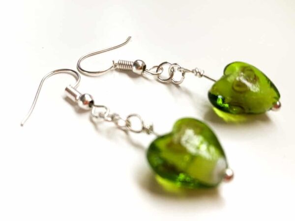 Olive Dark Green Floral Glass Heart Earrings - product image 2