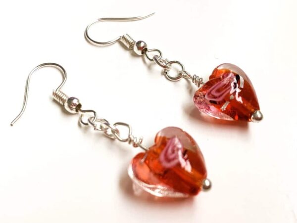 Red Floral Glass Heart Earrings - main product image