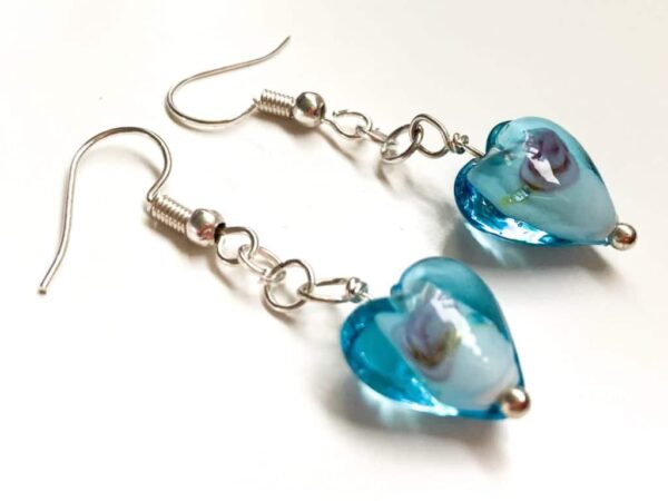 Blue Glass Floral Heart Earrings - main product image