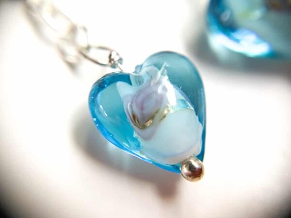 Blue Glass Floral Heart Earrings - product image 3