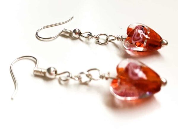 Red Floral Glass Heart Earrings - product image 2