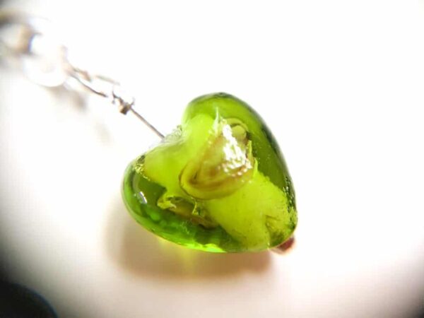 Olive Dark Green Floral Glass Heart Earrings - product image 3