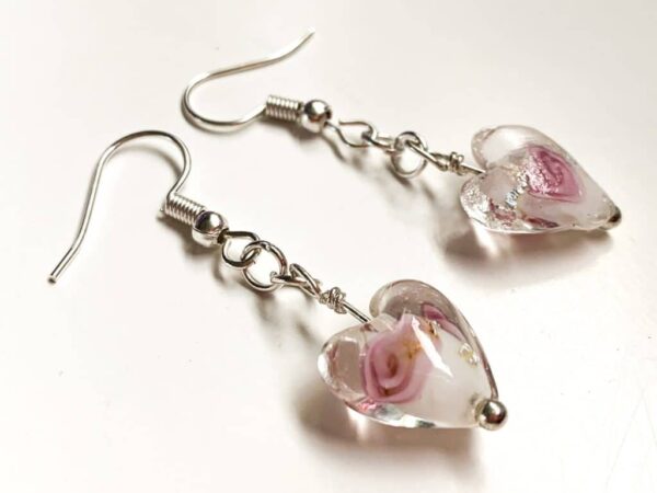 Clear Glass Floral Heart Earrings - main product image