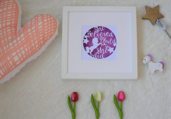She Believed She Could So She Did / Shadow Box Frame / Paper Cut Art / Glitter and Unicorns - product image 3