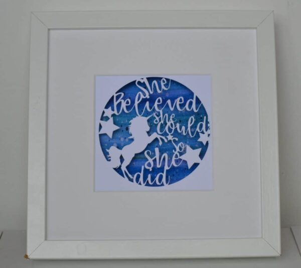 She Believed She Could So She Did / Shadow Box Frame / Paper Cut Art / Glitter and Unicorns - product image 4