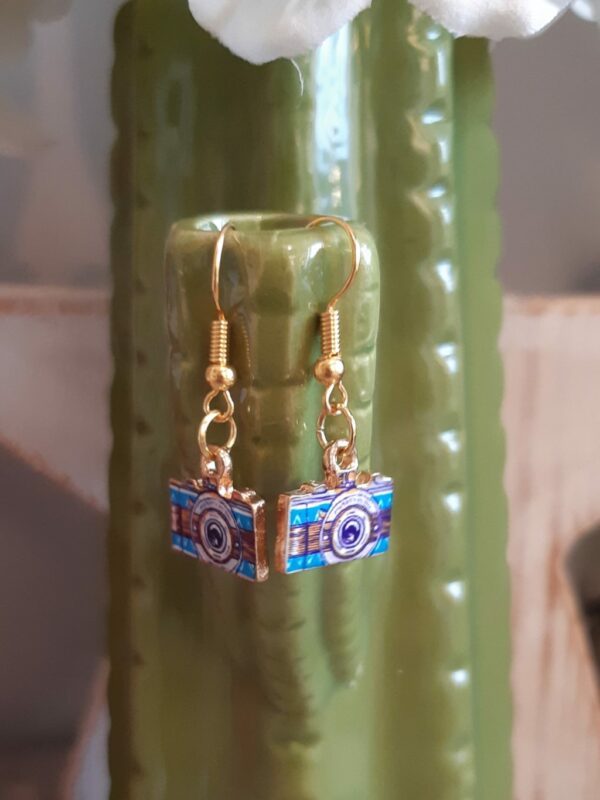 Gold camera earrings - main product image