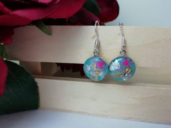 Turquoise pink gold and silver drop earrings - product image 2