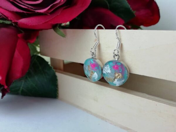 Turquoise pink gold and silver drop earrings - main product image