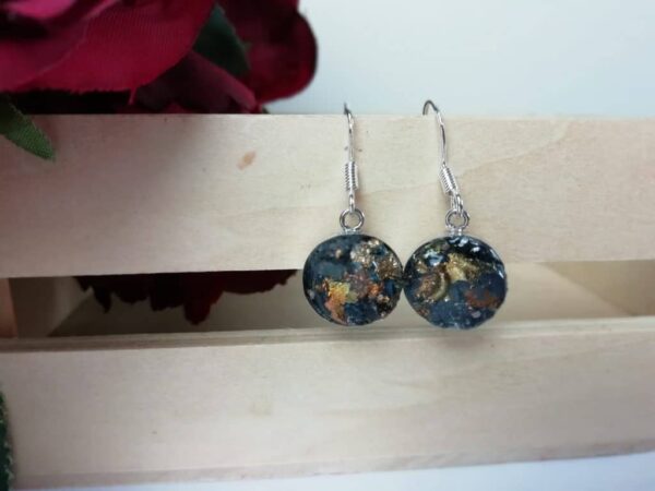 Navy black silver space planet sterling silver drop earrings - product image 3