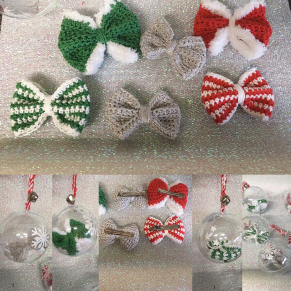 Crochet Bow Hair Clips in Christmas Bauble - main product image