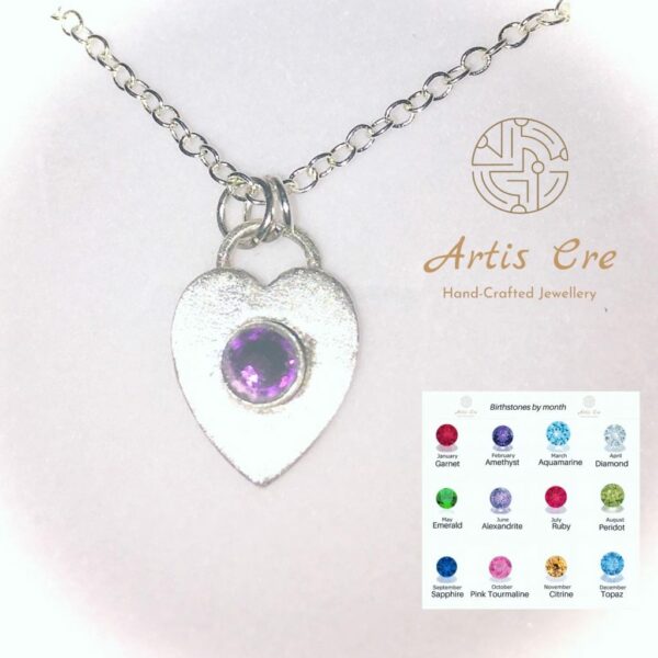 Handcrafted sterling silver solid heart Amethyst Swarovski Crystal Birthstone pendant 18” - main product image