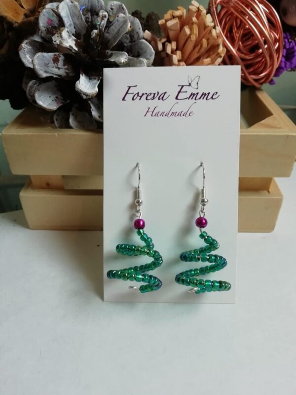 Green Christmas tree earrings sterling silver festive earrings - main product image