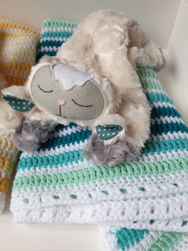 Lamb softie & crochet baby blanket - main product image