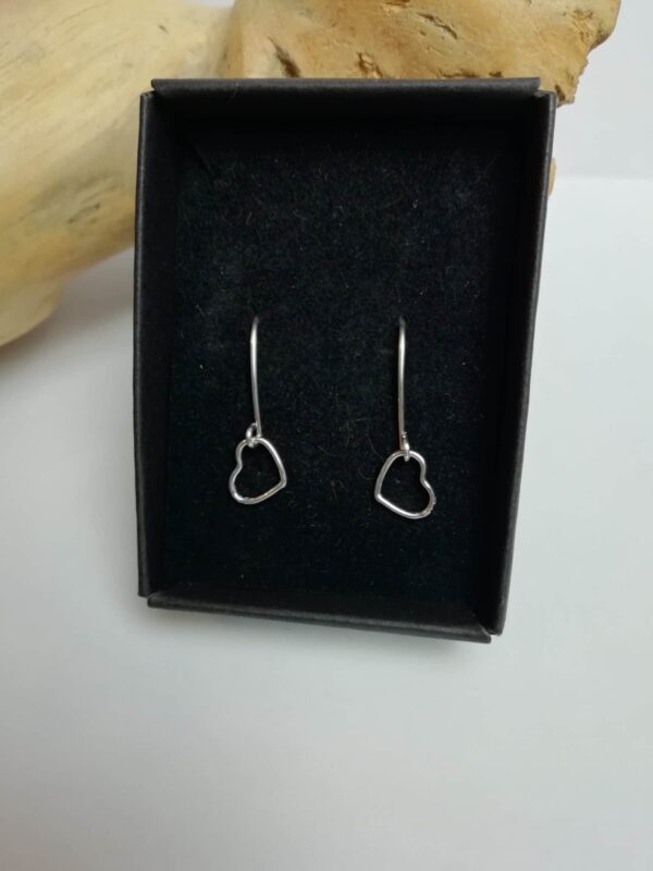 Dainty sterling silver love heart drop earrings - main product image