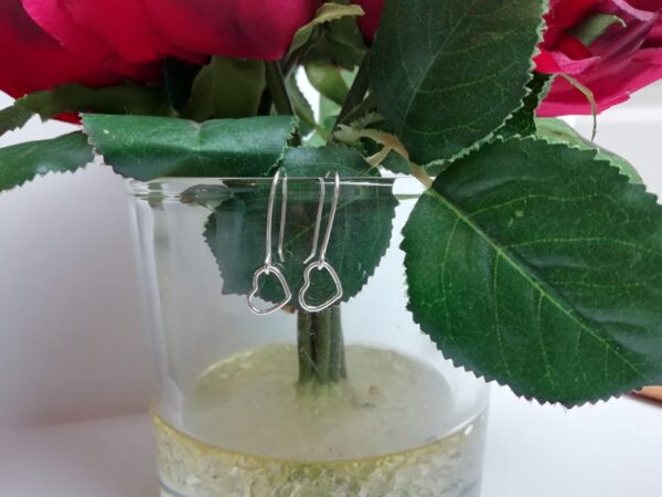 Dainty sterling silver love heart drop earrings - product image 3