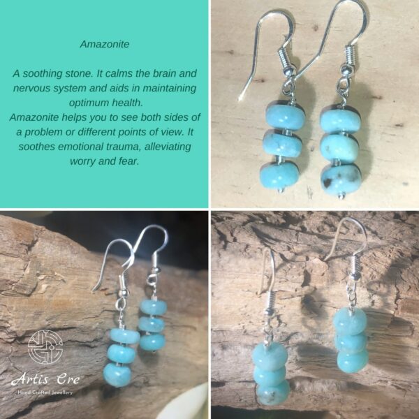 Natural Amazonite 3 stone drop earrings 925 Sterling Silver - main product image