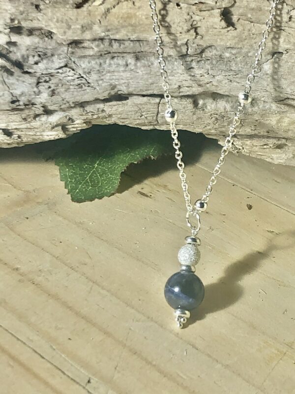 Natural genuine blue Sodalite stone with solid silver pendant and Satellite Chain unique one off 💝 - product image 3