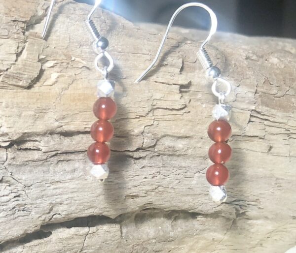 Solid silver geometric and Genuine Red Carnelian stone drop dangle earrings 💝 - product image 3