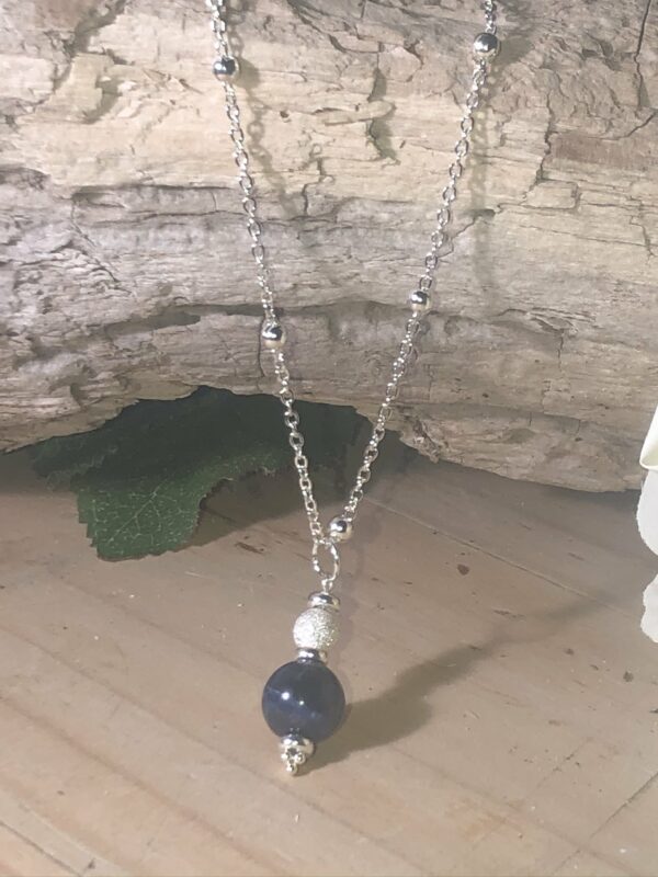 Natural genuine blue Sodalite stone with solid silver pendant and Satellite Chain unique one off 💝 - product image 2
