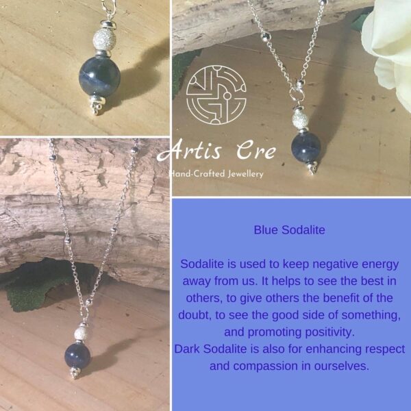 Natural genuine blue Sodalite stone with solid silver pendant and Satellite Chain unique one off 💝 - main product image