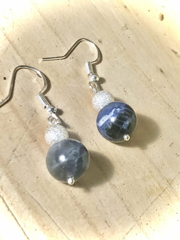 Sterling Silver and natural Blue Sodalite stone Earrings solid Silver stardust bead - product image 3