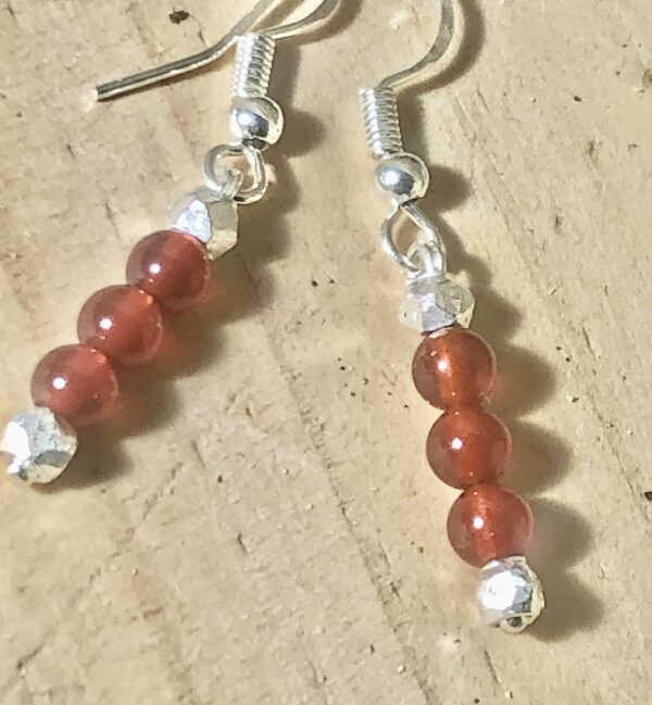 Solid silver geometric and Genuine Red Carnelian stone drop dangle earrings 💝 - product image 4