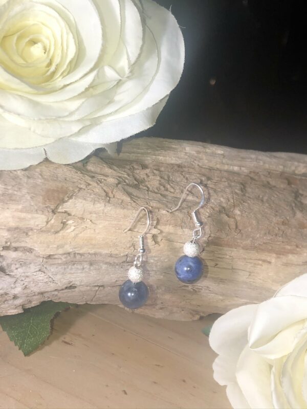 Sterling Silver and natural Blue Sodalite stone Earrings solid Silver stardust bead - product image 4