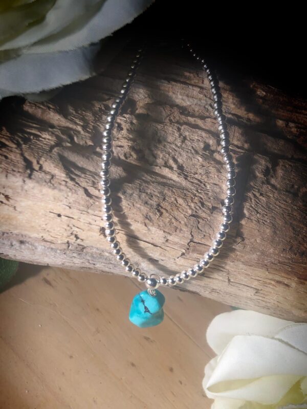 Solid Sterling Silver beaded bracelet with genuine natural Turquoise gem stone 💝 - product image 3