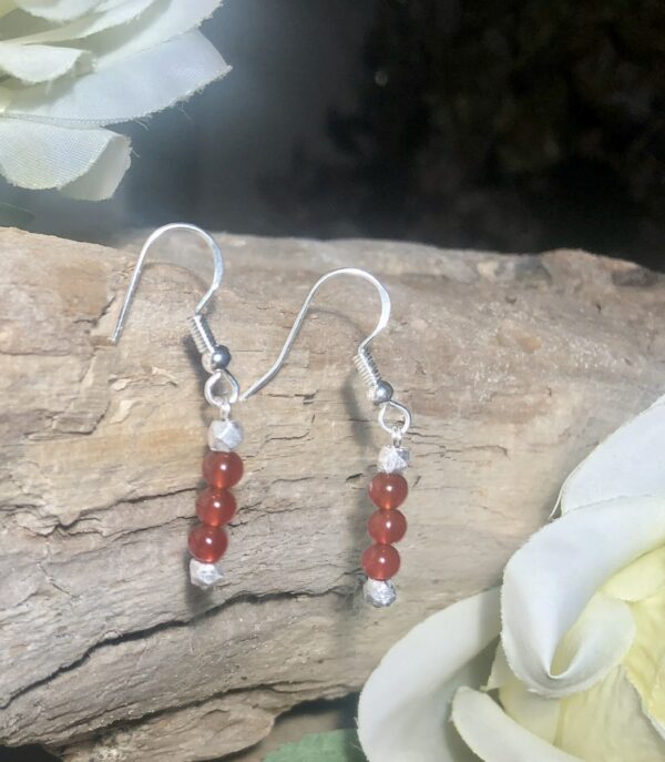 Solid silver geometric and Genuine Red Carnelian stone drop dangle earrings 💝 - product image 2