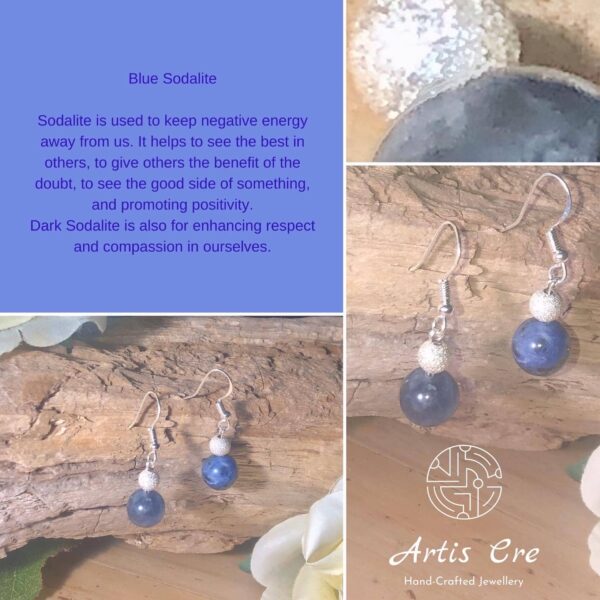 Sterling Silver and natural Blue Sodalite stone Earrings solid Silver stardust bead - main product image