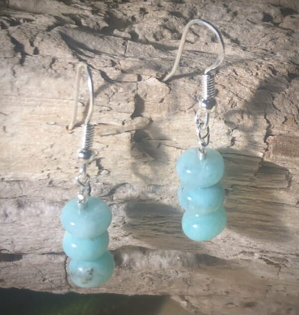 Natural Amazonite 3 stone drop earrings 925 Sterling Silver - product image 3