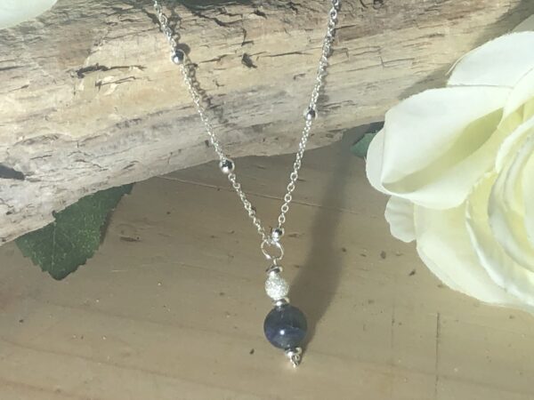 Natural genuine blue Sodalite stone with solid silver pendant and Satellite Chain unique one off 💝 - product image 4