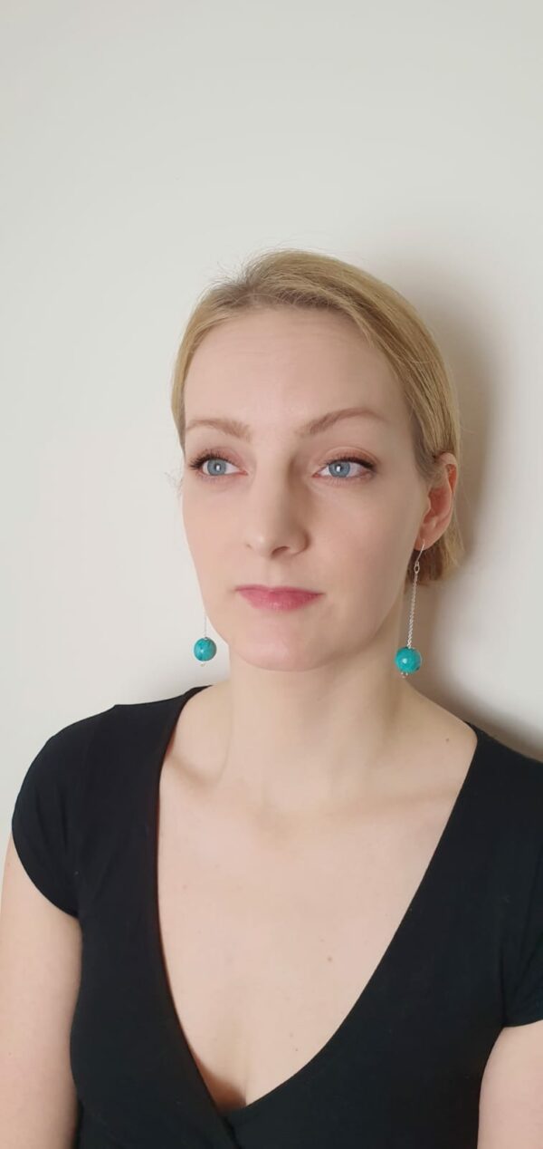 Long dangle chain sterling silver turquoise earrings - product image 3