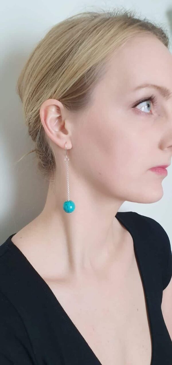 Long dangle chain sterling silver turquoise earrings - product image 2