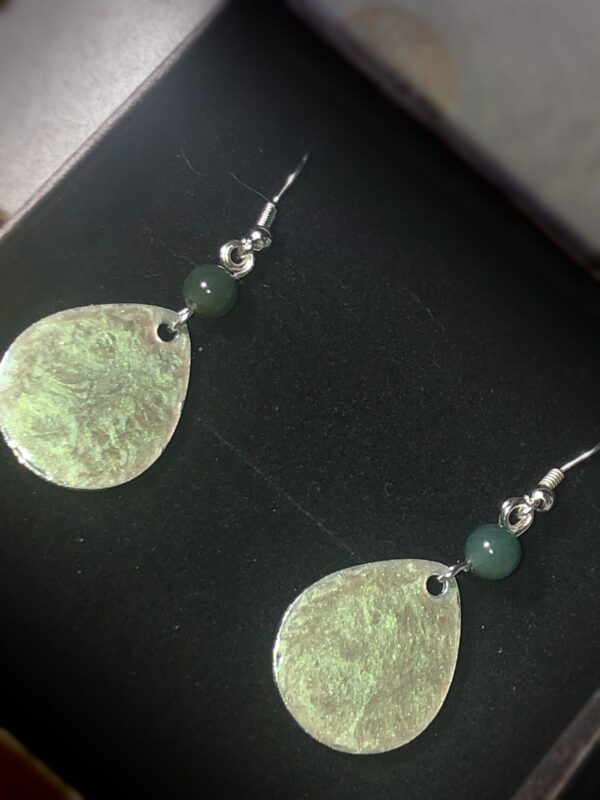 Natural Moss Agate stone and handpainted teardrop Earrings Sterling Silver ear hooks unique - product image 2