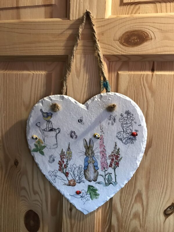 24cm Slate Heart with Peter Rabbit detail - main product image