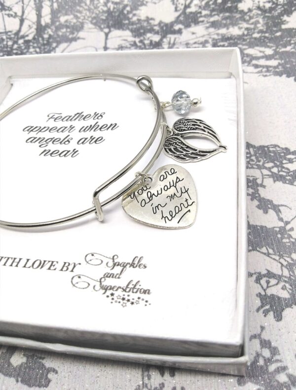 When Feathers Appear Steel Bangle Charm Bracelet - product image 2