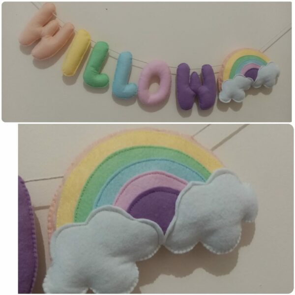 Felt Name Letters Nursery Room Decoration Garland Banner Rainbow Pastel Soft - main product image