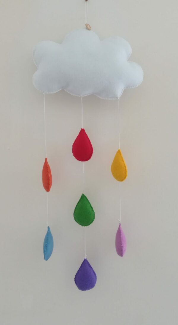 Handmade felt baby cloud mobile rainbow raindrops nursery hanging decoration - product image 2