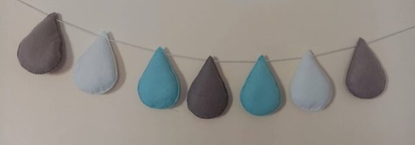 Handmade Blue Grey Raindrops Felt Banner Bunting Garland Nursery Room Decoration - product image 2